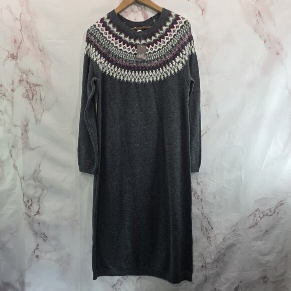 J Jill Dress Womens Small Gray Purple Sweater Midi Maxi Fair Isle Nordic Long - Picture 1 of 13